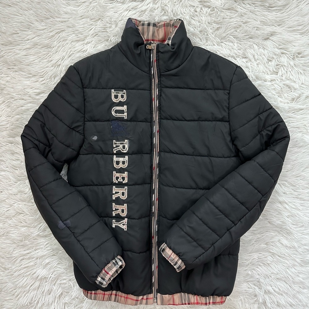 Unisex Puffer Jacket | Black and Plaid | Kids Large Jacket